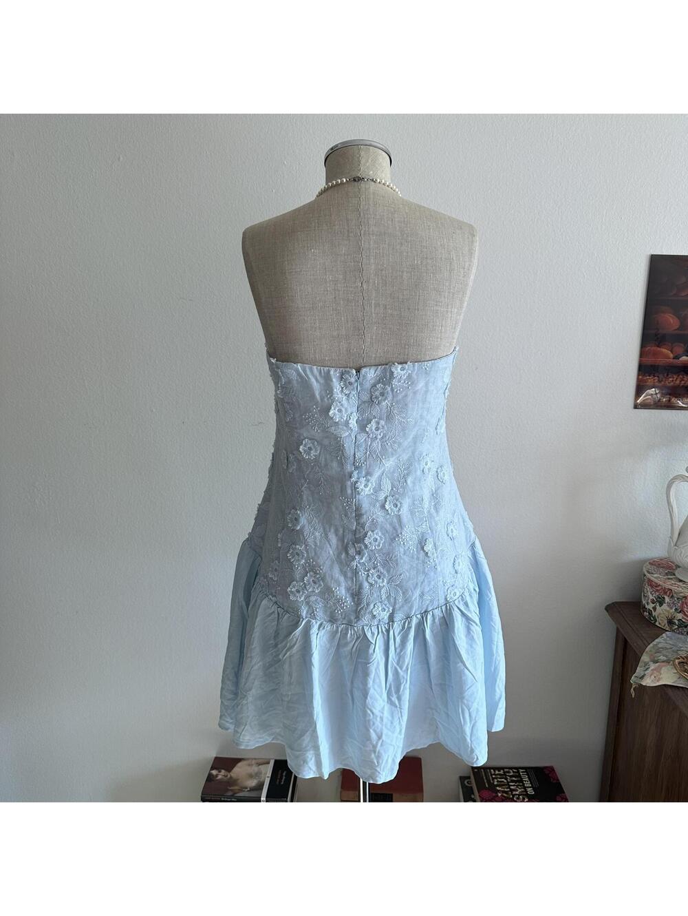 Princess Polly blue floral embroidered drop waist dress - Picture 5 of 7